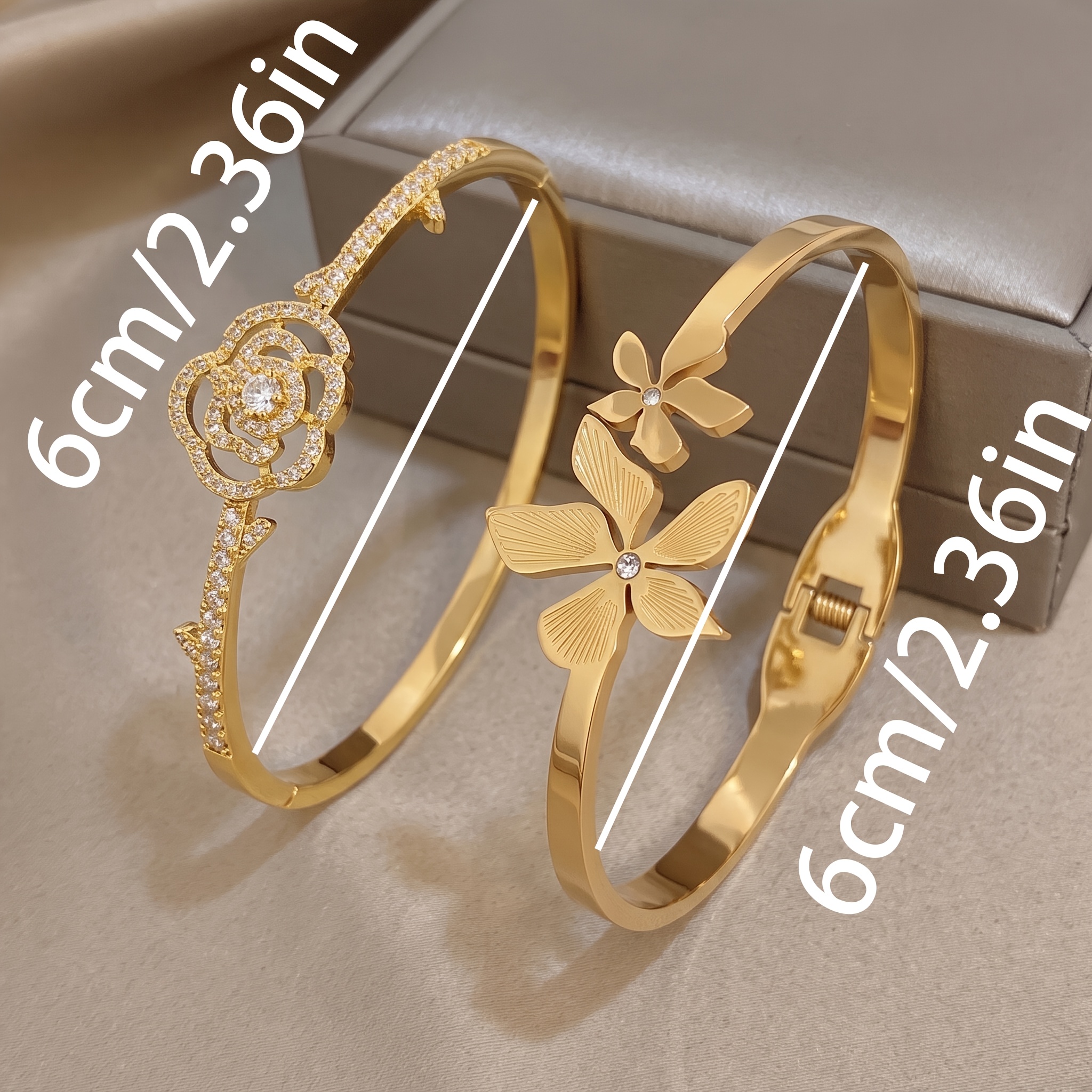 2pcs Unisex 18K Golden Plated Bangle Set, Urban Fashion Style